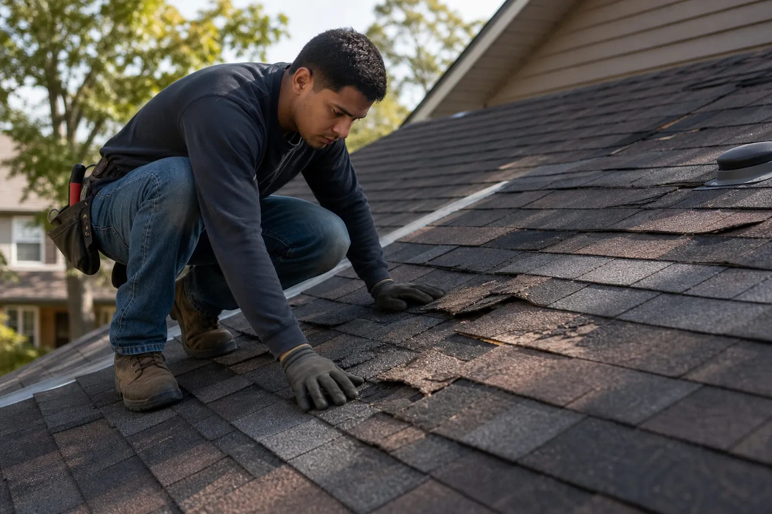 Repair damaged shingles before leaks spread