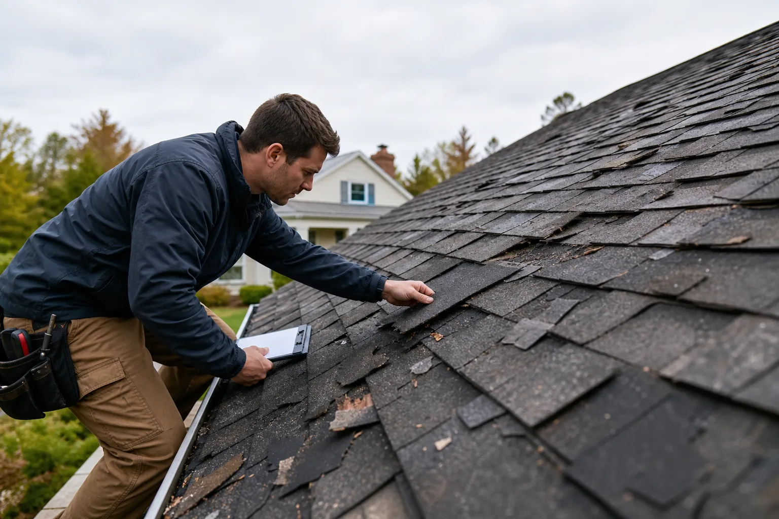 Wind-damaged shingles