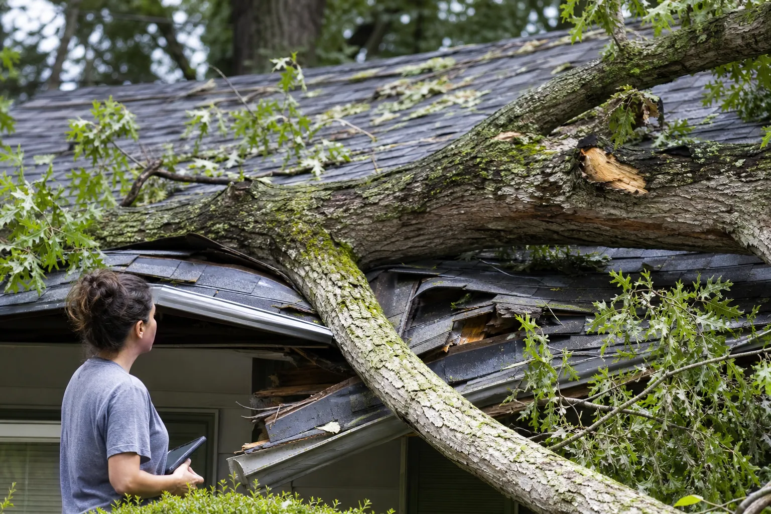 Tree limb roof damage